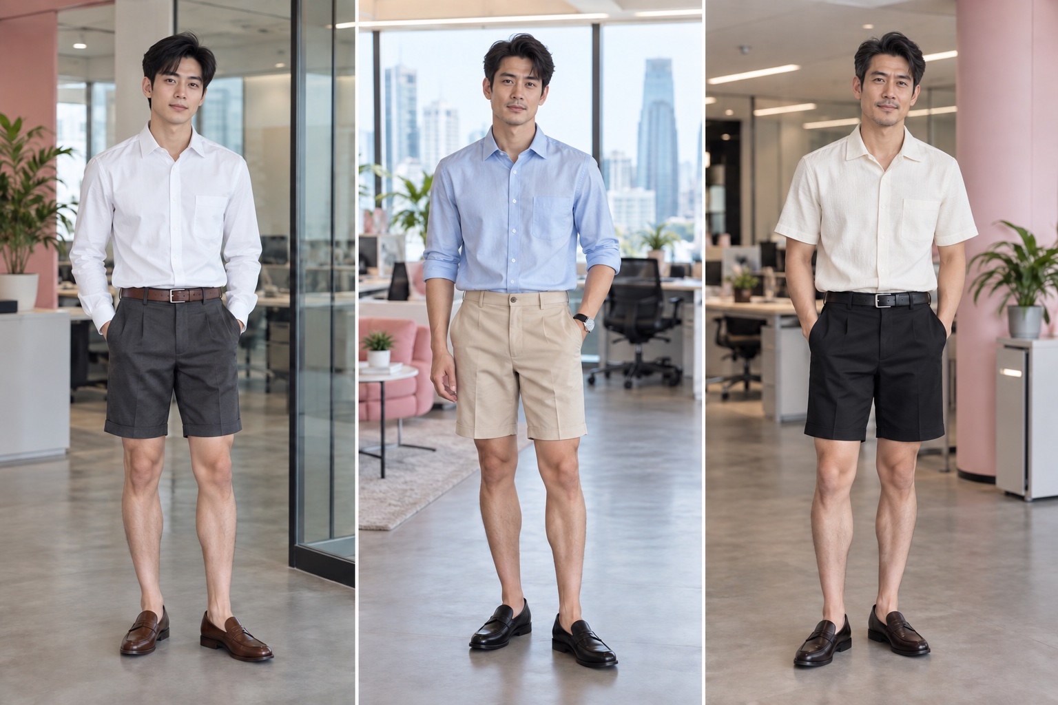 White shirt + tailored shorts: no
